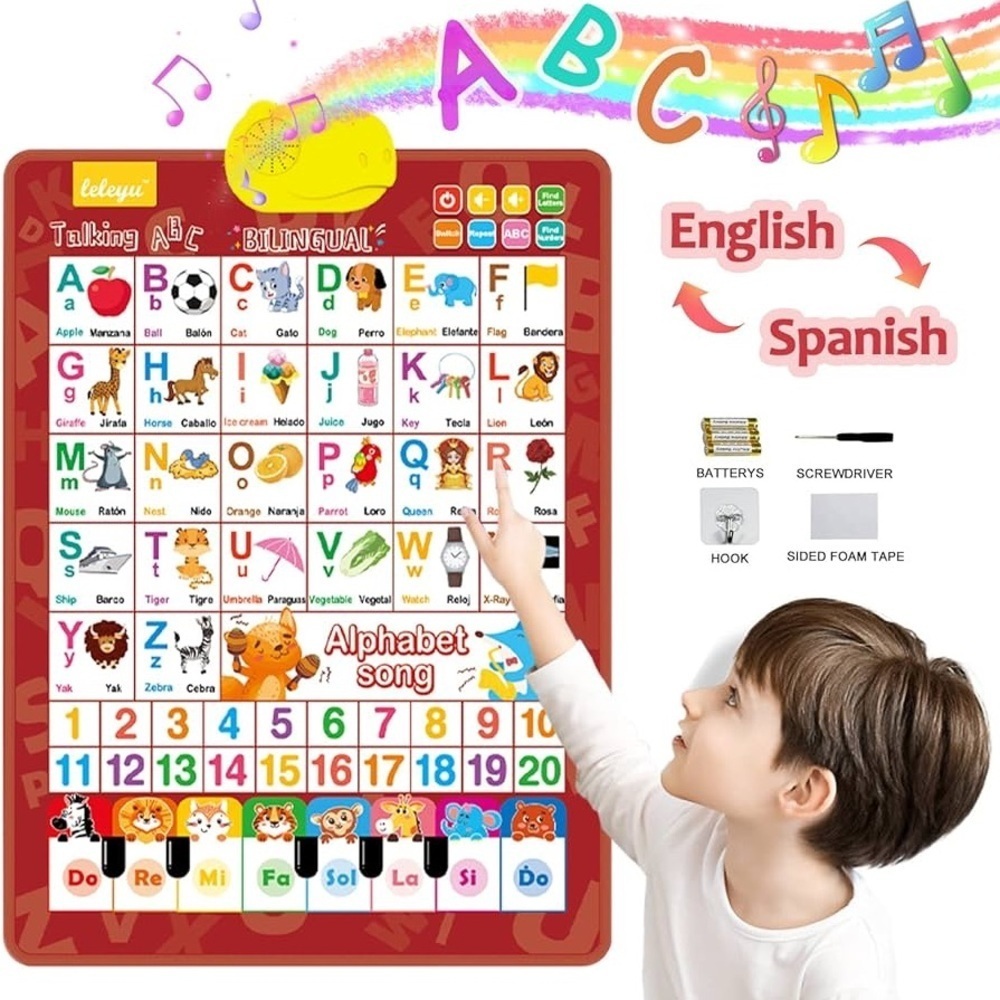 Electronic English & Spanish Alphabet Wall Chart, Toddler Learning Toys